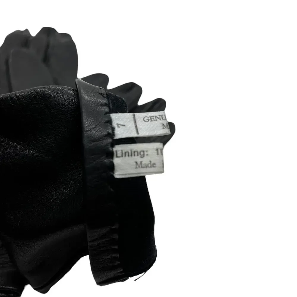 Black Leather Gloves Made in Italy Silk Lined Vintage 1960s Women's Size 7